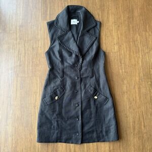 Aje Encompass Utility Mini Dress Black  8 AU / 4 US Button Up Linen Rayon Braid